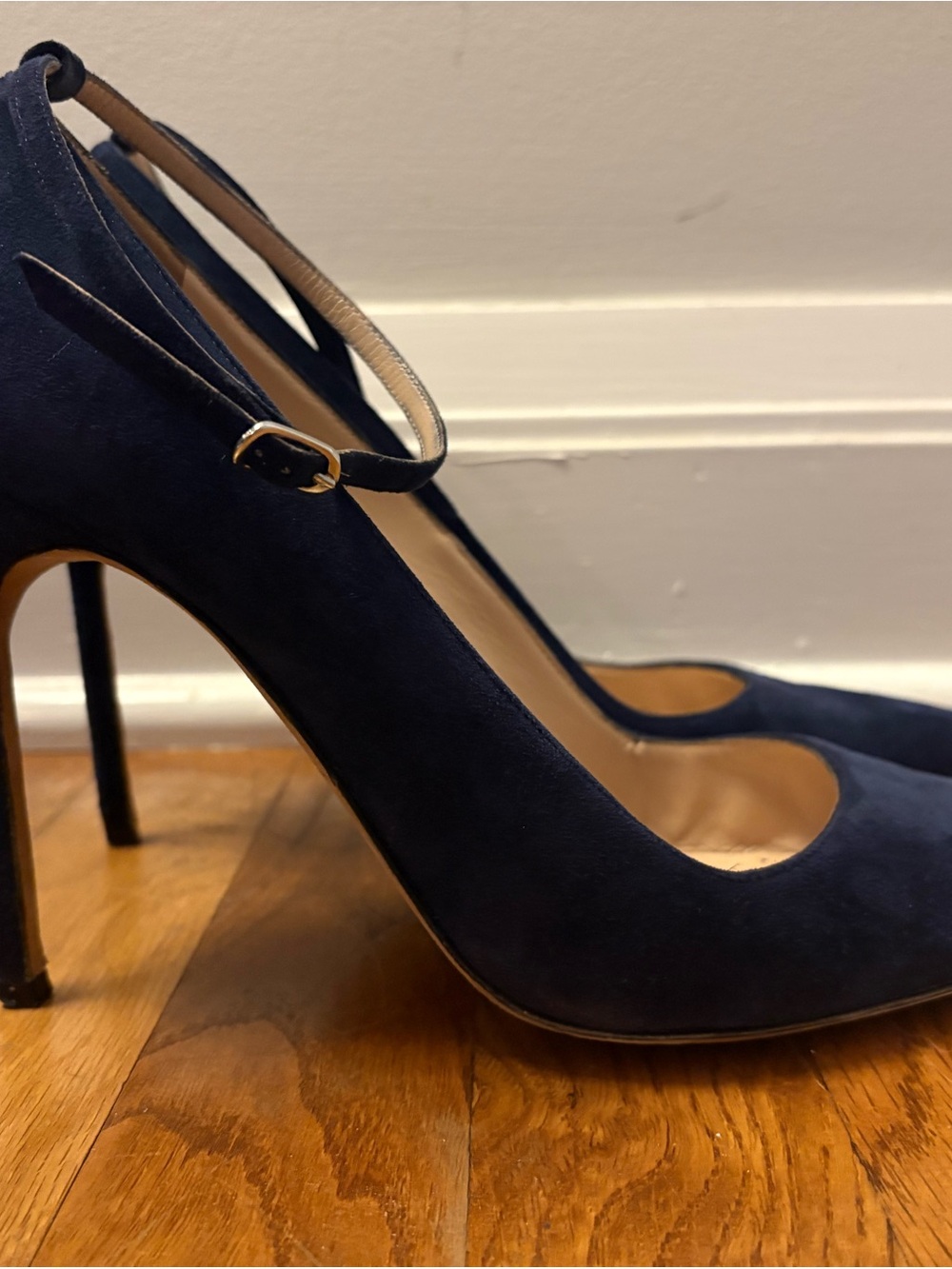 Manolo Blahnik Navy Suede Mary Jane Stiletto